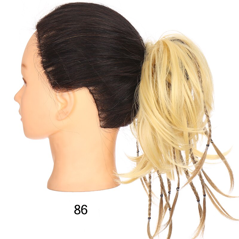 DIANQI Synthetic Messy Bun With Small Braided Hair Straight Chignon Elastic Messy Scrunchies Wrap Ponytail Extension For Women: 86
