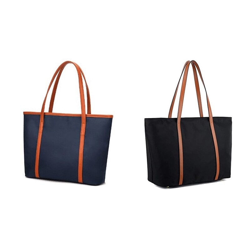 Tote for kvinner skinn nylon skulderveske dame oxford stor kapasitet work fit 15.6 tommer