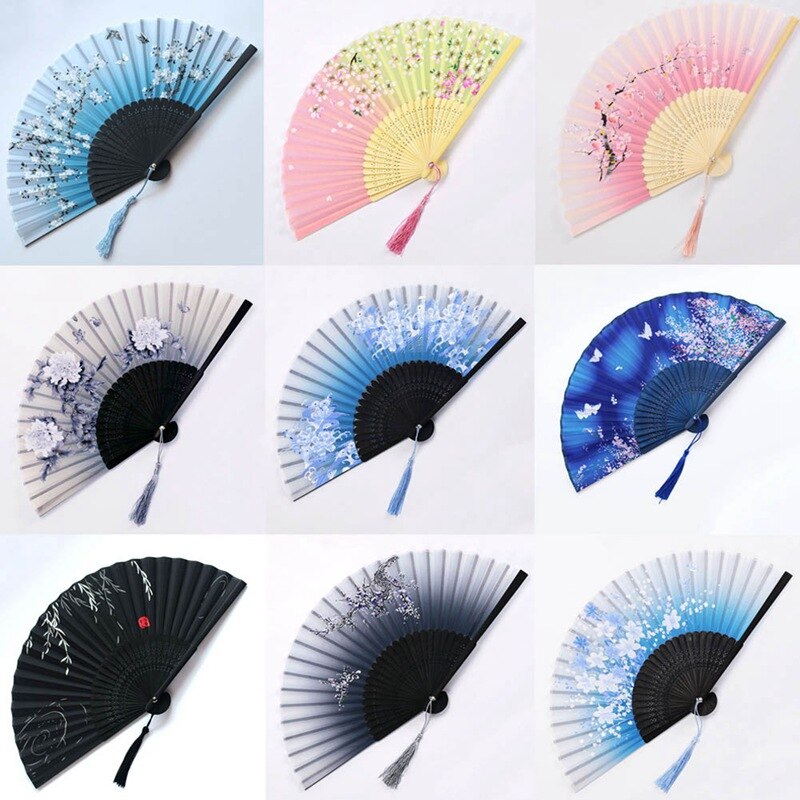 Vintage Chinese Stijl Dance Wedding Party Lace Silk Folding Handheld Bloem Fan Party Prestaties Handheld Rekwisieten