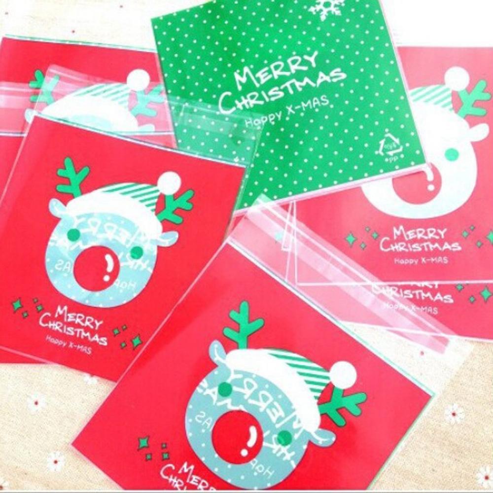 100pcs 4X6inch Merry Christmas Plastic Bag Self Adhesive Cookies Candy Bags Santa Claus Snowflake Xmas Plastic Bags TDH