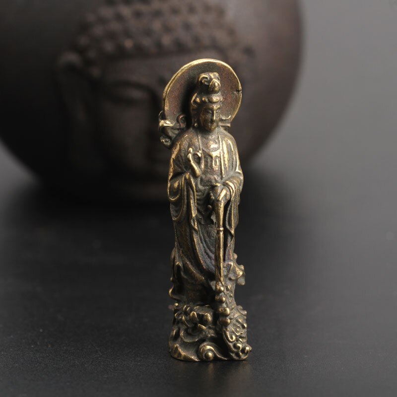 Kleine Kuriosität Chinesische Bronze- Buddhismus Kwan-yin Guan Yin Lotus Blume Anhänger