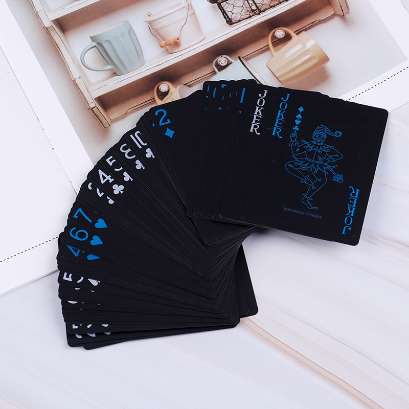 54 stuks/partij waterdichte pvc plastic speelkaartenset trend deck poker klassieke goocheltruc tool pure zwarte magie verpakt in doos