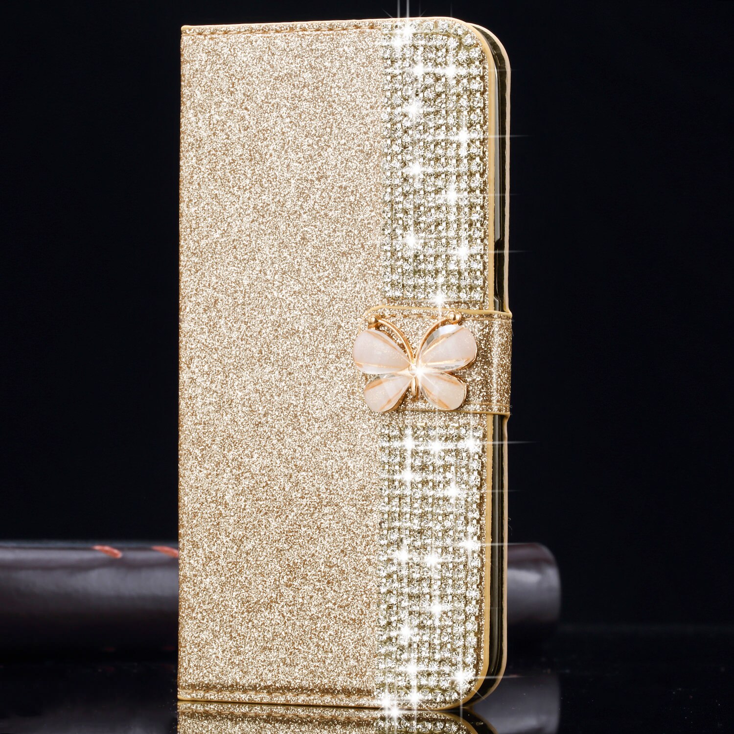 L-FADNUT Bling funkeln Brieftasche Telefon fallen Für HUAWEI Kamerad 20 Profi P20 Lite P30 Nova 4e Luxus Ständer Abdeckung 360 schutz Capa: Pro HUAWEI Kamerad 20 / Gold