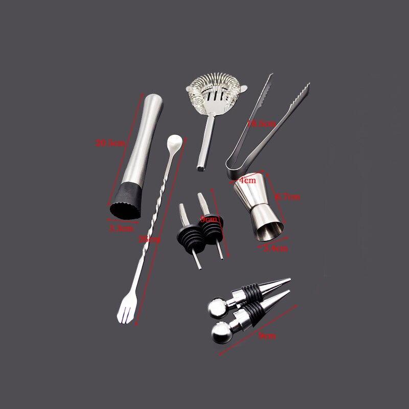10-11Pcs/set Cocktail Shaker Bar Set with Measuring Jigger Mixing Spoon Stainless Steel Bar Tools - Built-in Bartender Strainer