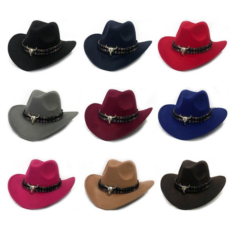 Chapeau de Cowboy de Style ethnique | Chapeau en laine pour femmes, chapeau de Jazz, chapeau de Cowboy de l'ouest, offre spéciale
