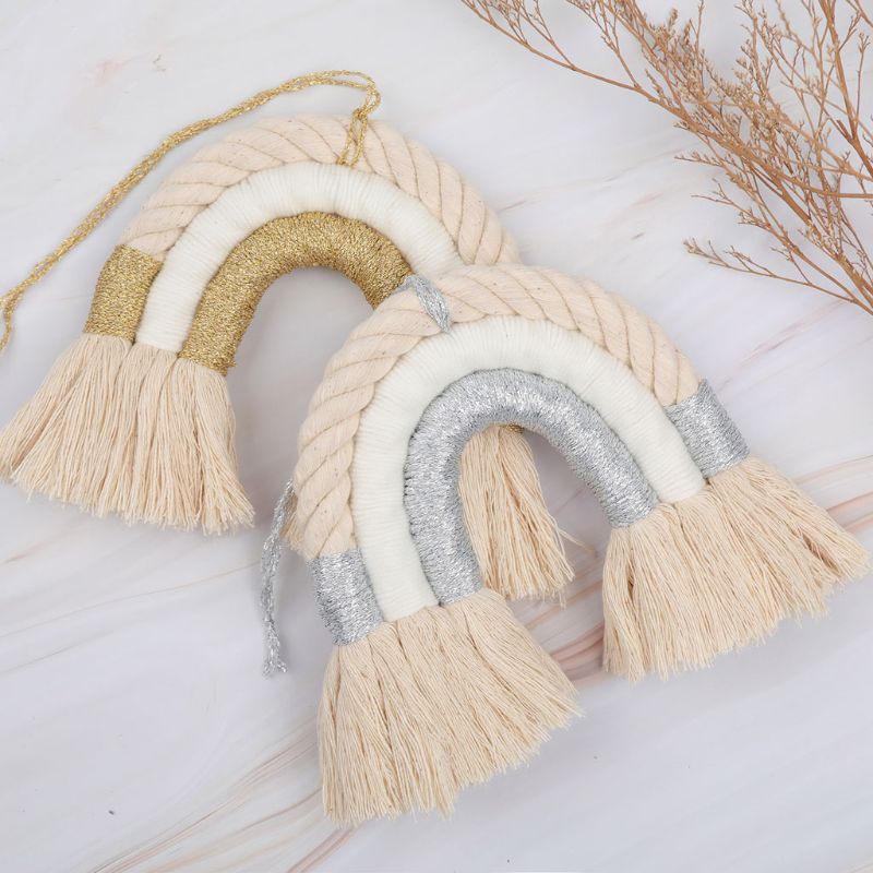 Adorno colgante de pared de arco iris de puntos, tejido hecho a mano, macramé, decoración nórdica para el hogar, guardería, habitación de niños, arte artesanal