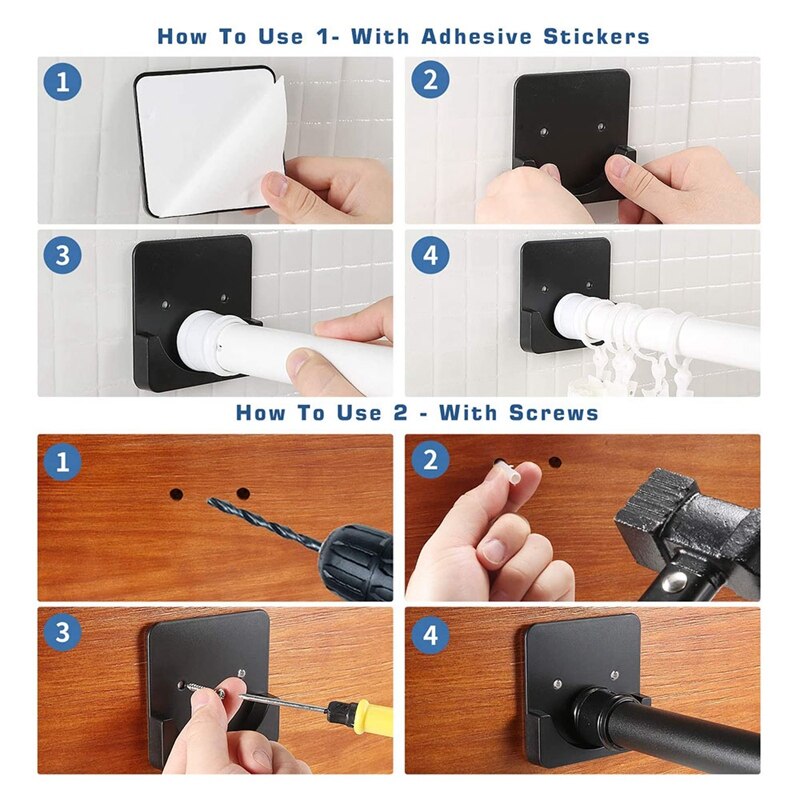 Shower Curtain Rod Holder Adhesive Curtain Rod Bracket Fixing Rod Holder Curtain Pole Wall Brackets For Bathroom,Hotel