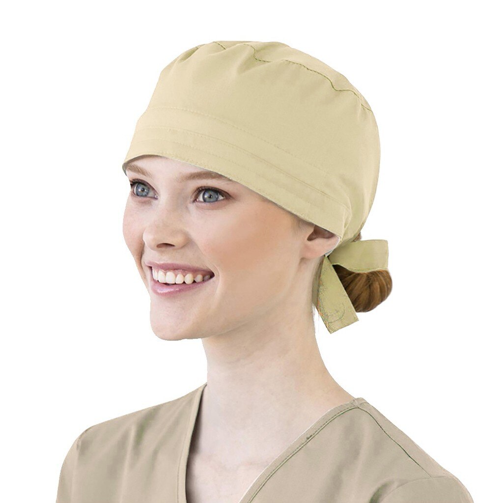 Women Cotton Bandage Adjustable Cap Sweatband Bouffant Hat Men gorros quirofano mujer nurse uniform Accessories: Brown