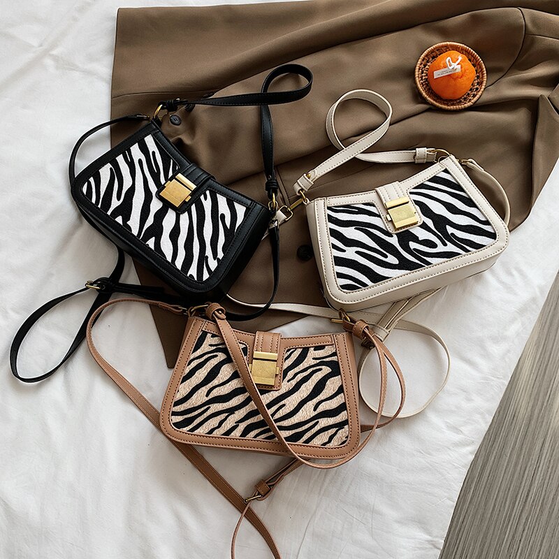 Zebrapatroon kleine fluwelen pu leren schoudertassen voor vrouwen dikke ketting handtassen dames merk trend handtas