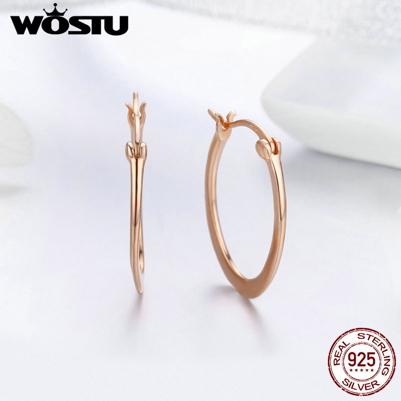 WOSTU 925 argent Sterling Rose or couleur ovale boucles d'oreilles pour les femmes quotidien anniversaire doucement bijoux CQE478