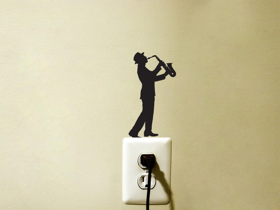 Saxofón fresco de hombre, calcomanía de pared y etiqueta para interruptor de luz para dormitorio, accesorios de para el hogar, Mural de vinilo removible GA293