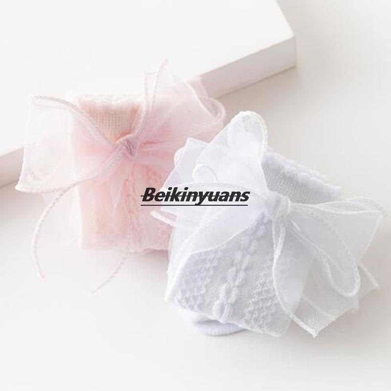 New spring and summer princess Lolita bow baby socks knee-length baby socks white pink socks children sock