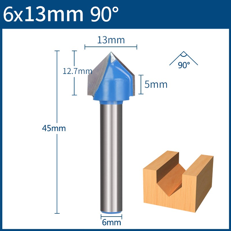 Fresa de 6mm, broca en V, broca enrutadora de MDF de madera maciza 3D, fresas de 60 90 120 150 grados: 26mm