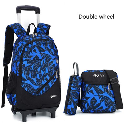 Tieners School Rugzak Afneembare Kinderen Schooltassen Met 2/6 Wielen Trappen Kid jongens meisjes Trolley Schooltas Bagage Boek Tas: 2 blue