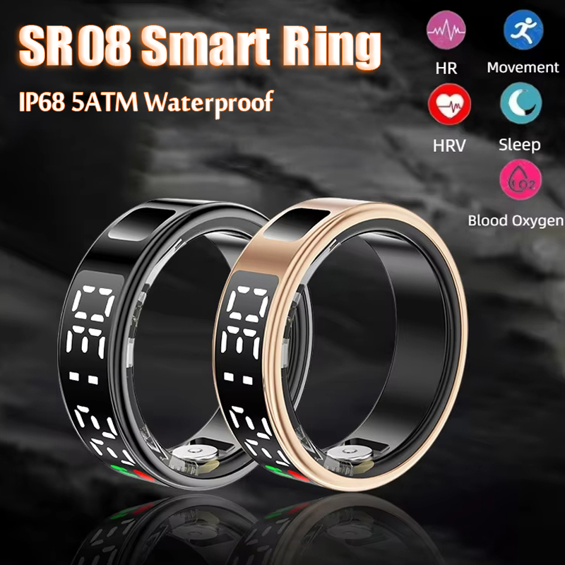 Smart Ring Mannen Met Scherm LED Hartslag Bloed Zuurstof Monitoring Vrouwen Ring Multi Sportmodi IP68 5ATM Waterdicht