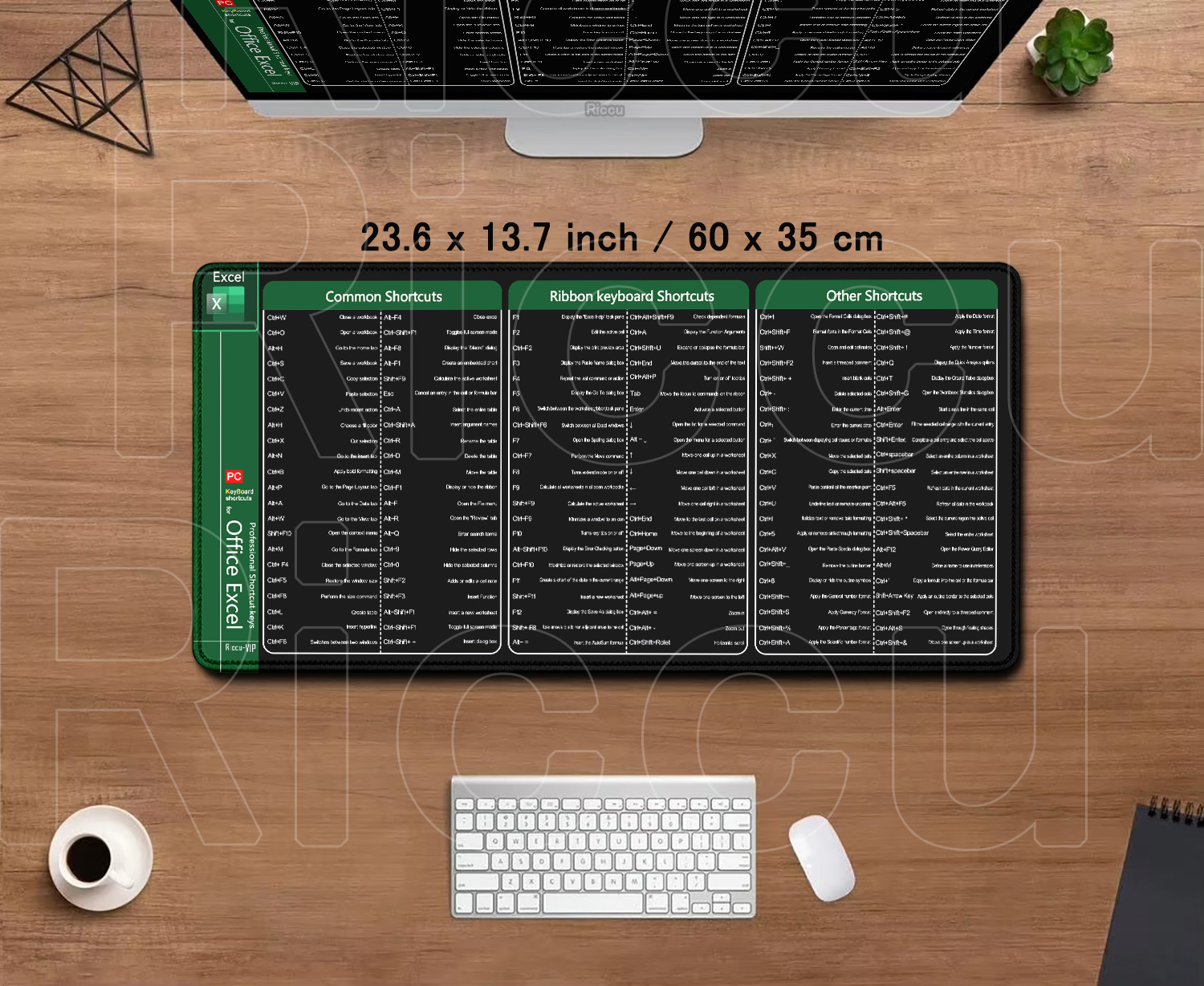 Große erweiterte Bürocomputer-HD-Schreibtischunterlage Riccu Excel Shortcuts Mauspad Xxl-Tastatur-Mauspad mit rutschfester Basis mit genähtem Rand: XS / Braun
