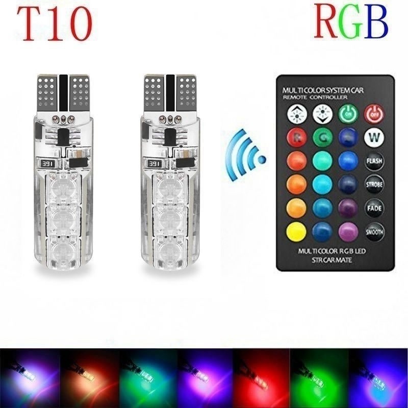 2x T10 Waterdichte W5w 501 Auto Wedge Light Side Bulb-6SMD 5050 Rgb 7 Kleur Led Afstandsbediening (Geen Batterij) strobe Flash Lamp