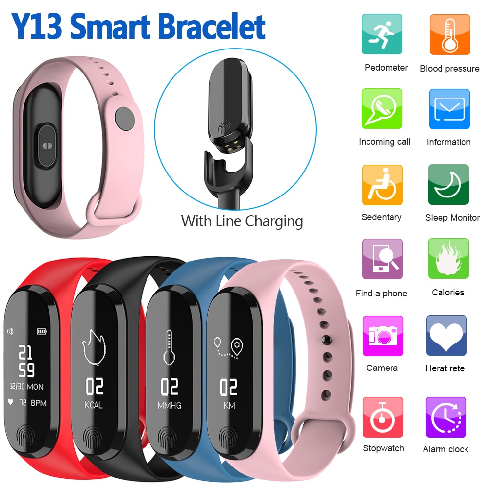 Y13 Smart Armband Fitness Tracker Stappenteller Hartslag Bloeddruk Informatie Push Smart Herinnering Waterdicht Stappenteller