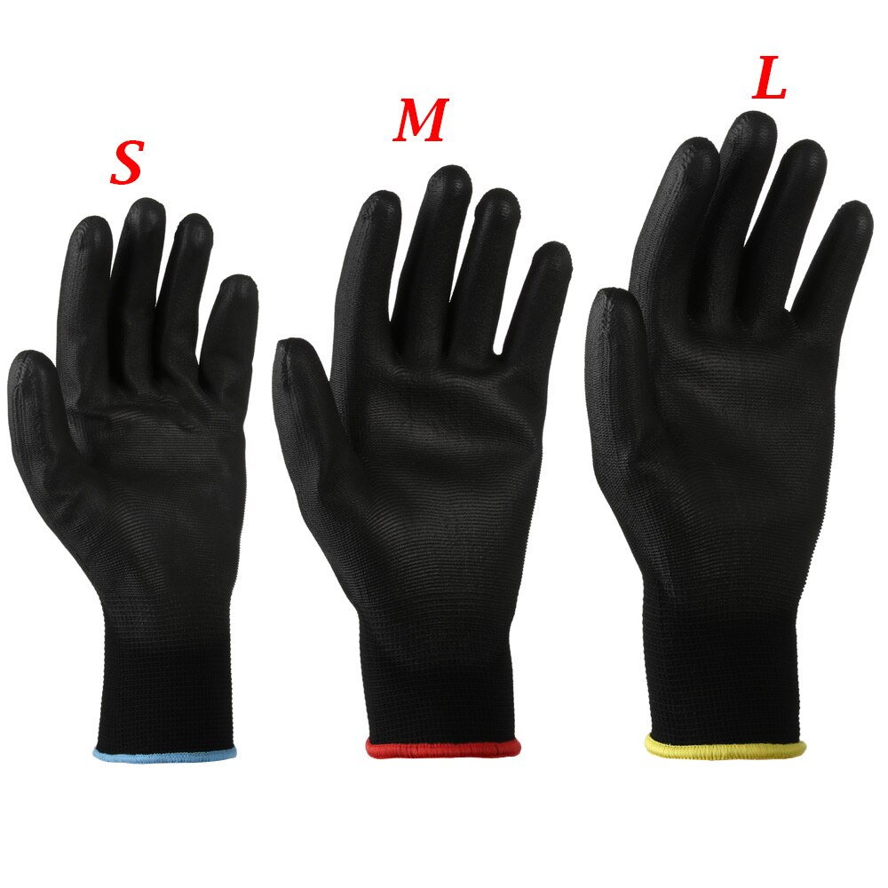 Luvas pretas antiestáticas para trabalho, luvas de segurança antiderrapantes revestidas de poliuretano e nylon pu com 1 par