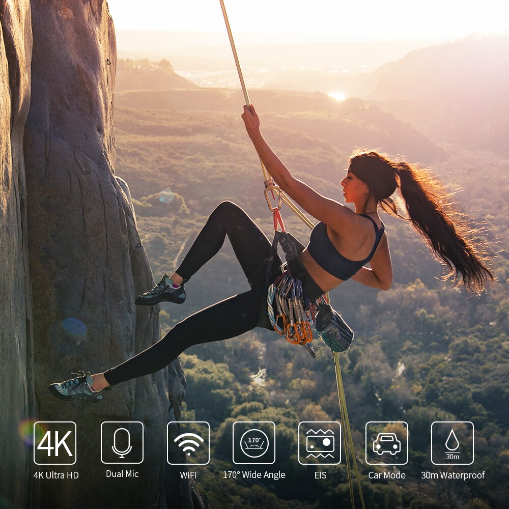 RUMIXI Sport 4K Action Camera met EIS Functie Waterdichte Onderwater 30M Video Record Cam met Afstandsbediening Externe mic