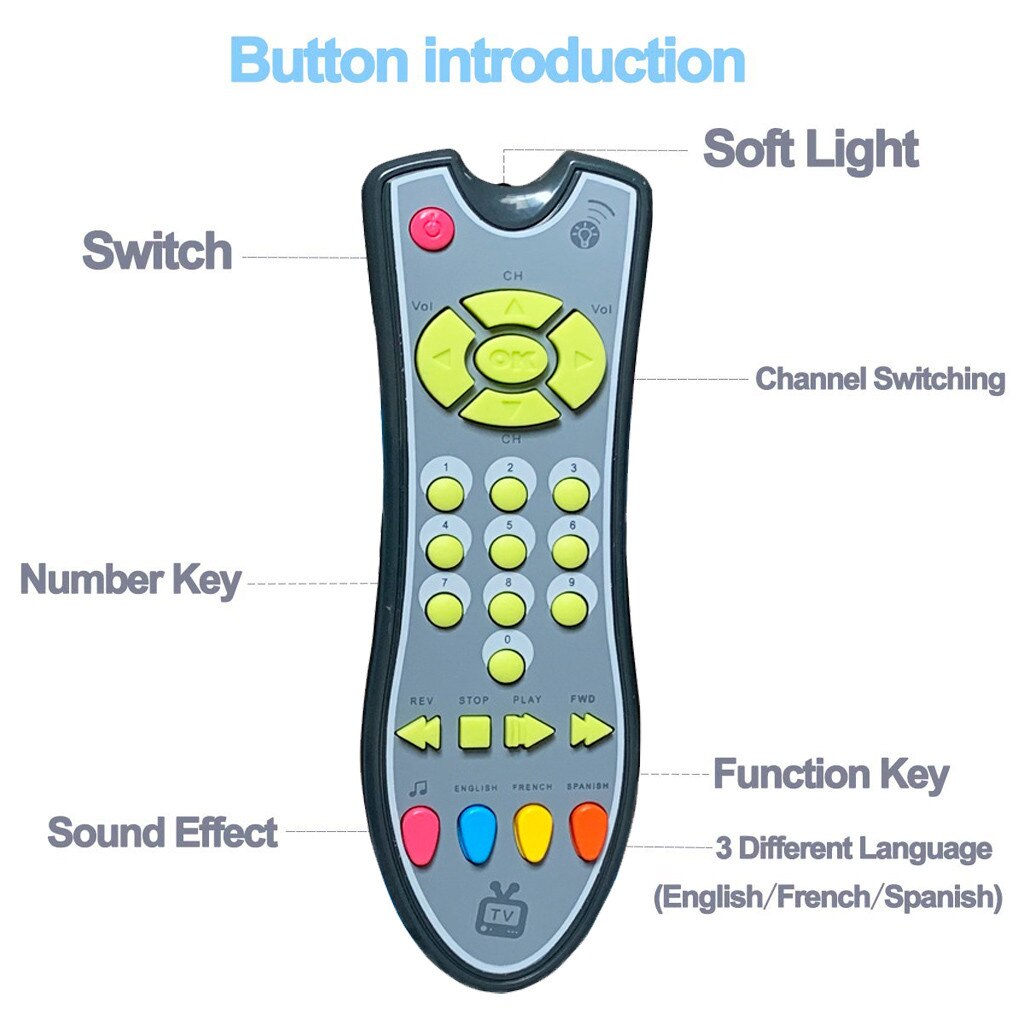 Télécommande de télévision musicale pour enfants, jouet avec lumière et son, éducation précoce, télécommande de télévision grise, jouets pour enfants # L35