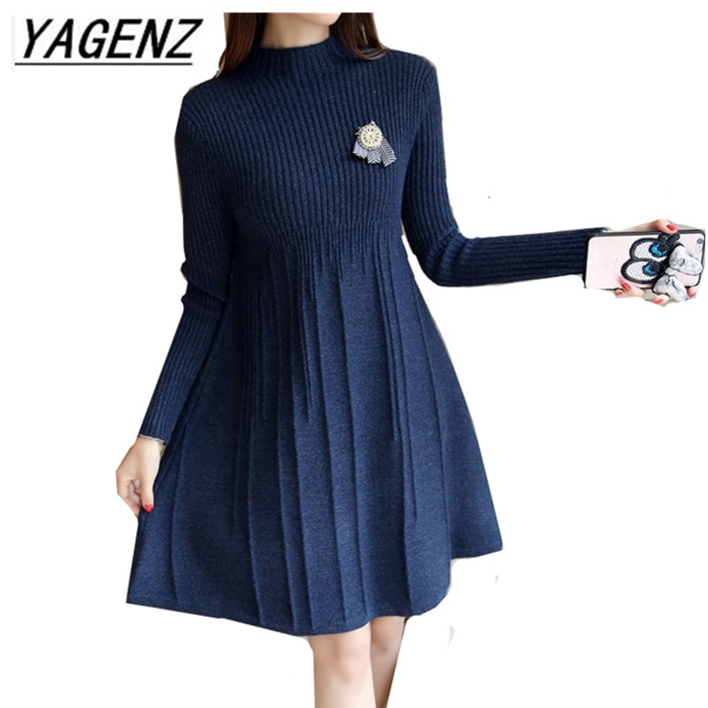 Korean Knit Sweater Dress Women Clothing Autumn Winter Slim Pullover Knit Dress Warm Casual Sweater