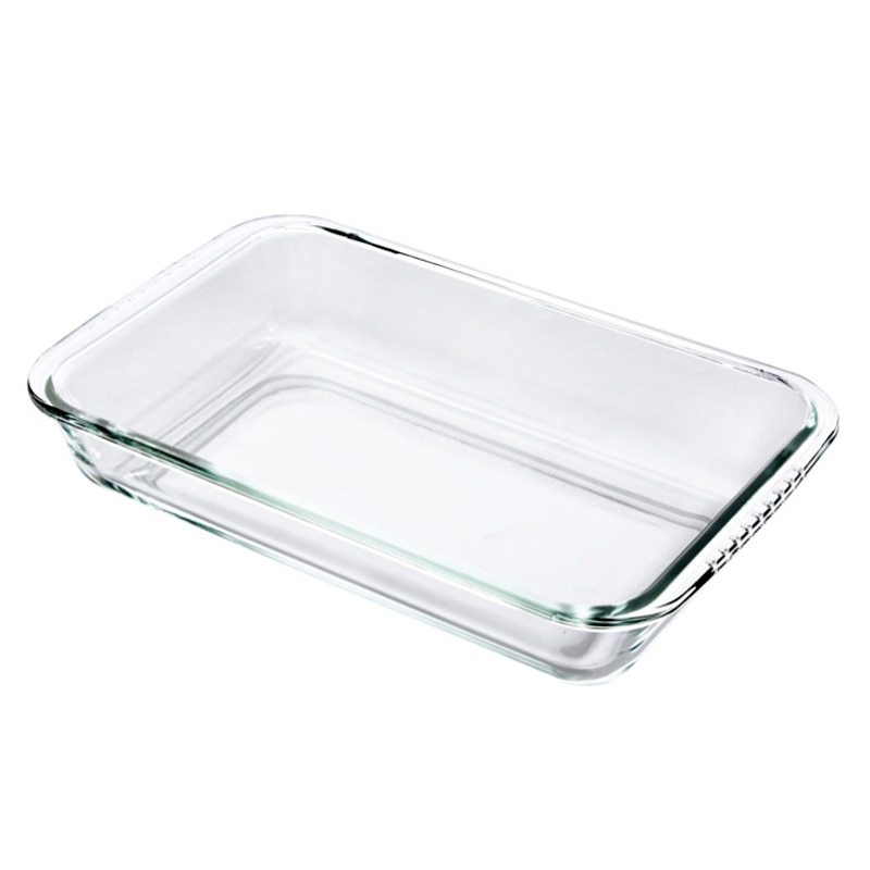 Platos de vidrio templado oblongo transparente para hornear, herramienta antiadherente para cocina, bandeja para queso y arroz