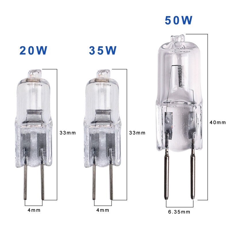 Cuentas de lámpara halógena G4 de CA 12V, 20w, 35W, cuentas de luz de baja presión, G6.35, 50W, cristal, bombilla pequeña halógena, blanco cálido