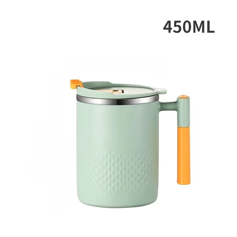 Stainless Steel Mug with Handle and Lid Double Wall Heat-resistant Anti-scald Coffee Cup Household Office Milk Oatmeal Water Cup: green