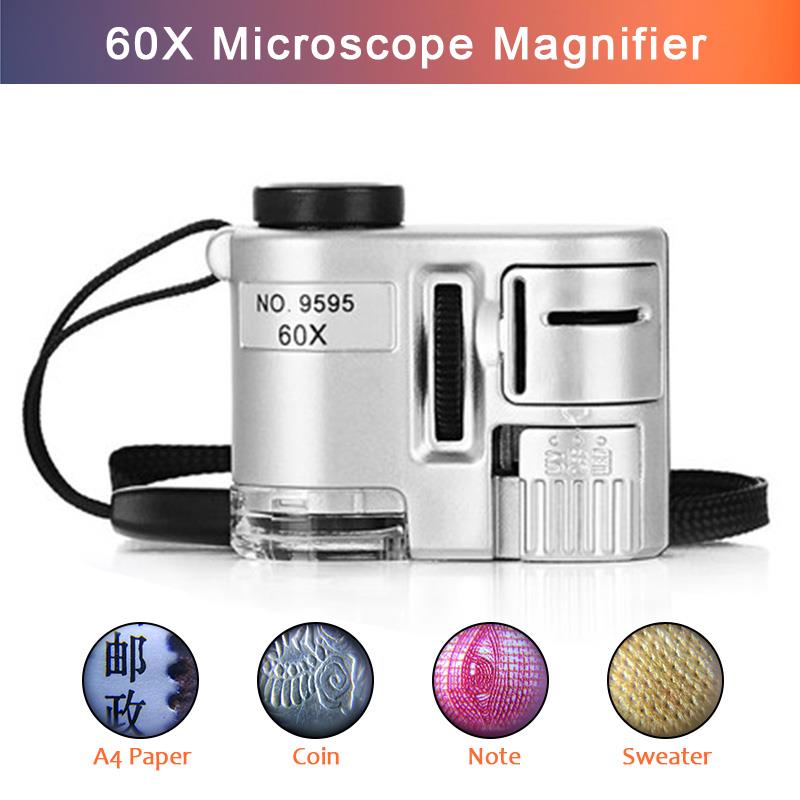 60X Vergrootglas Loep Led Uv Verlichte Pocket Microscoop Sieraden Vergrootglas
