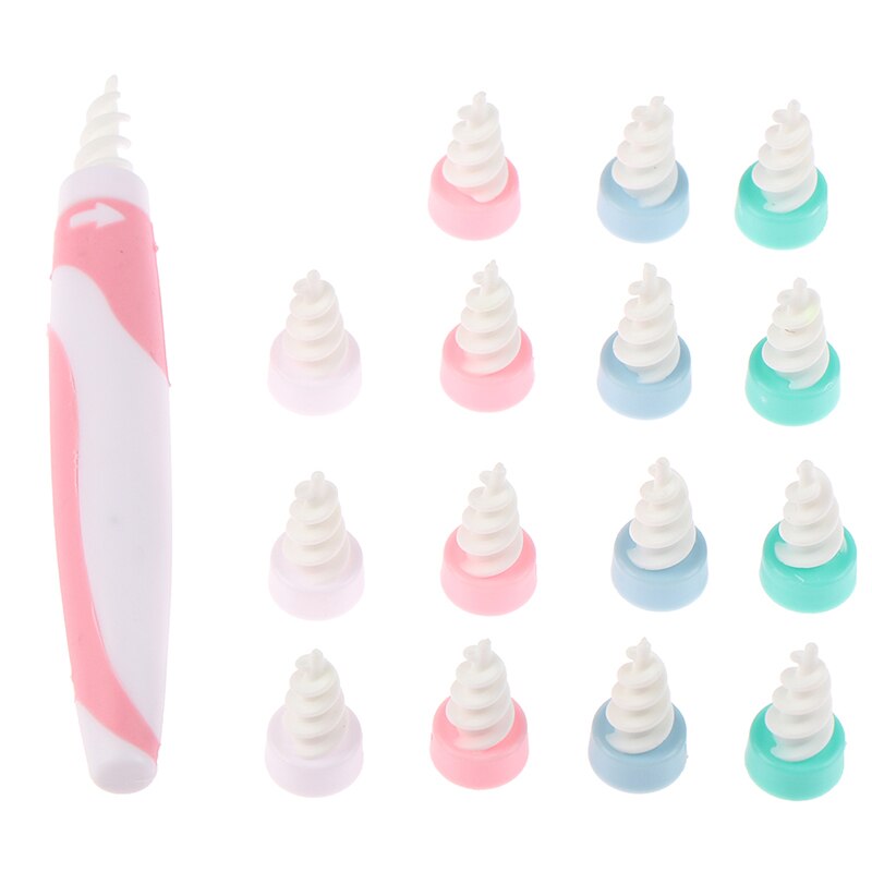 16 Tips Easy Earwax Removal Soft Spiral Cleaner Smart Ear Cleaner Earpick Swab With 1pc Earwax Remover Handle: Pink