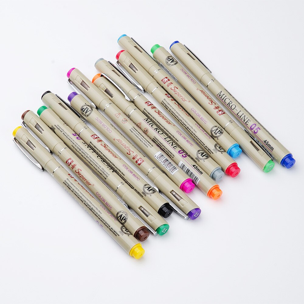 Drawing Fiber Needles Fine Liner Pen Sketch Pen 12 Colors 0.5mm Point for Architect Artist