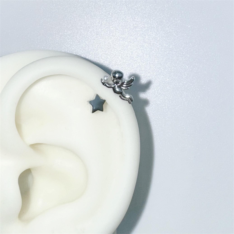 Engelstjerne hestesko ring 316l rustfritt stål ørebein spiker  y2k delikate vanntette øredobber for kvinner tilbehør
