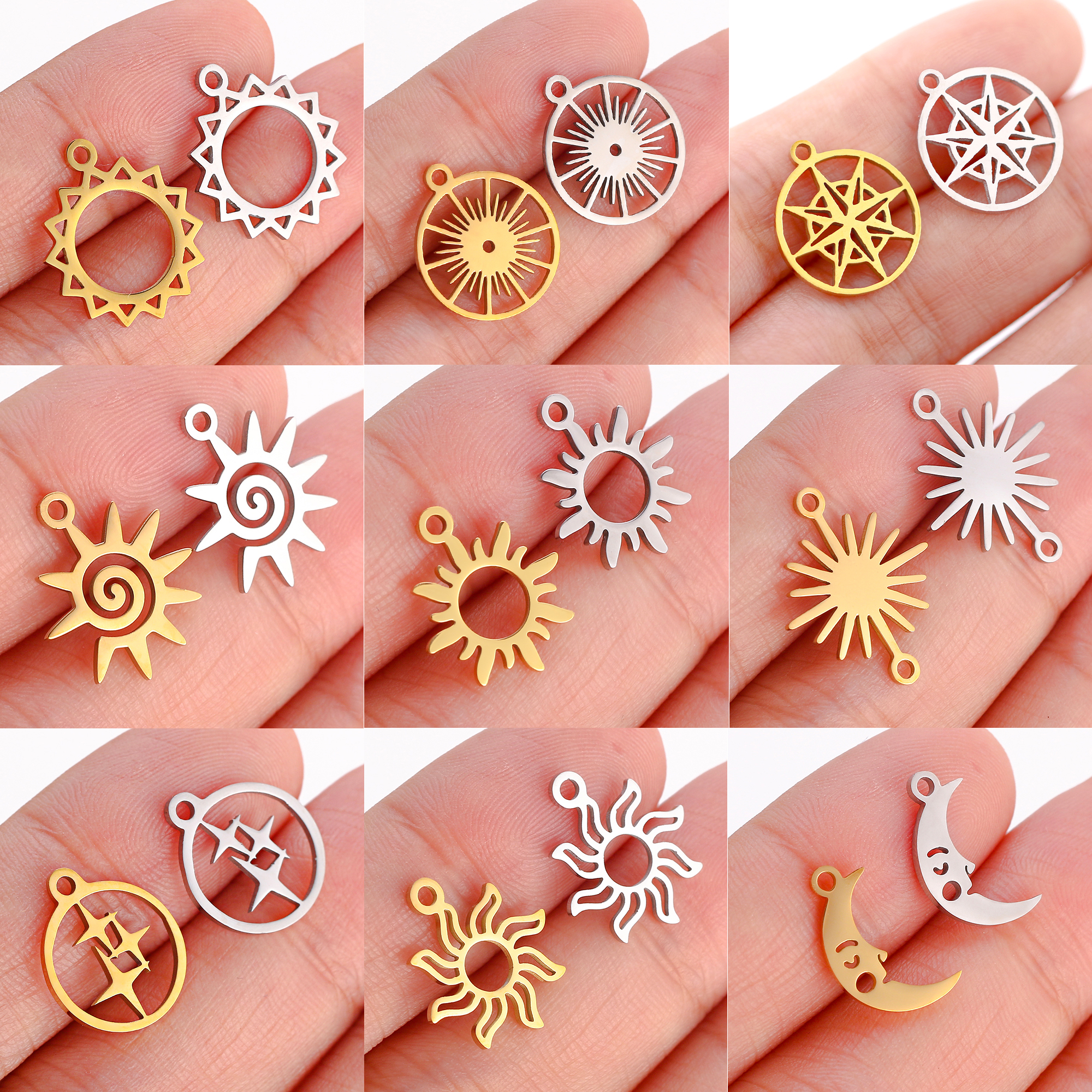Breloques lune, soleil et étoile en acier inoxydable, 5 pièces, accessoires de fabrication de bijoux, fournitures, collier, Bracelet, pendentifs célestes, résultats