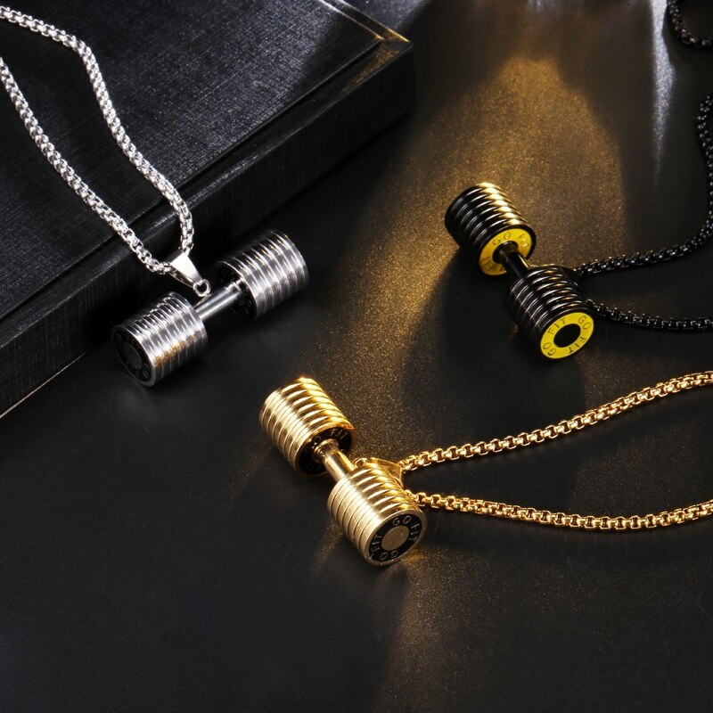Hantelhänge bodybuilding fitness halsband liten storlek silver skivstång halsband fitness smycken rostfritt stål