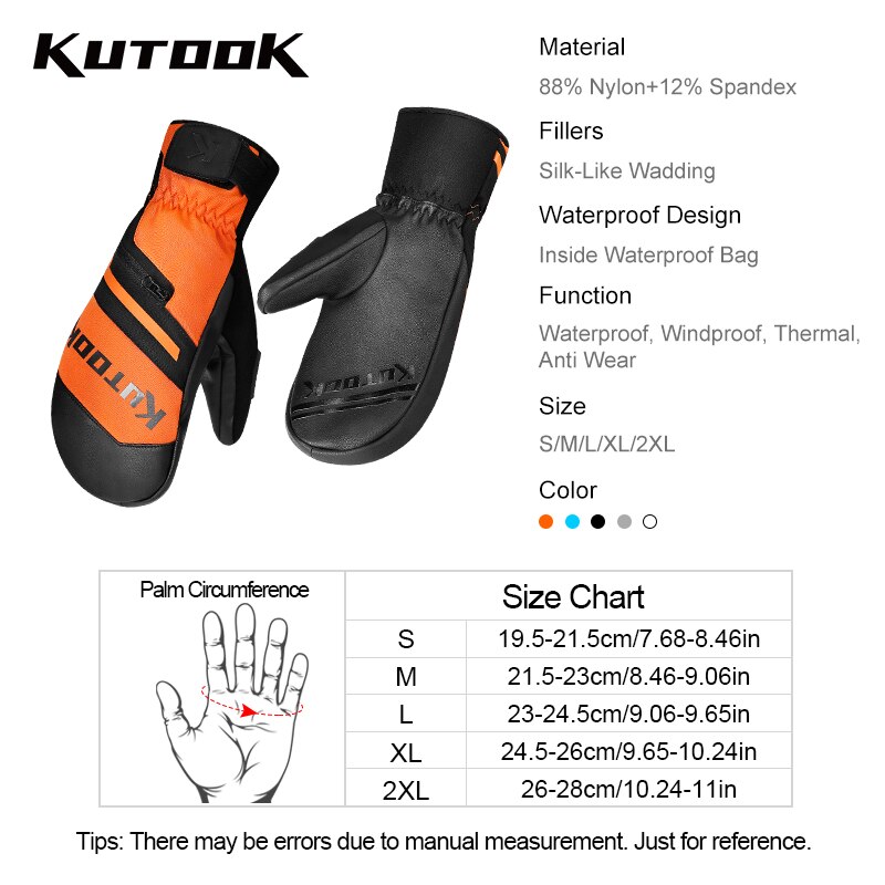 KUTOOK Ski Cycling Winter Gloves Mittens For Snowboard Snowmobile Heating Warm Fleece Waterproof Wind-resistant Men Women Gloves