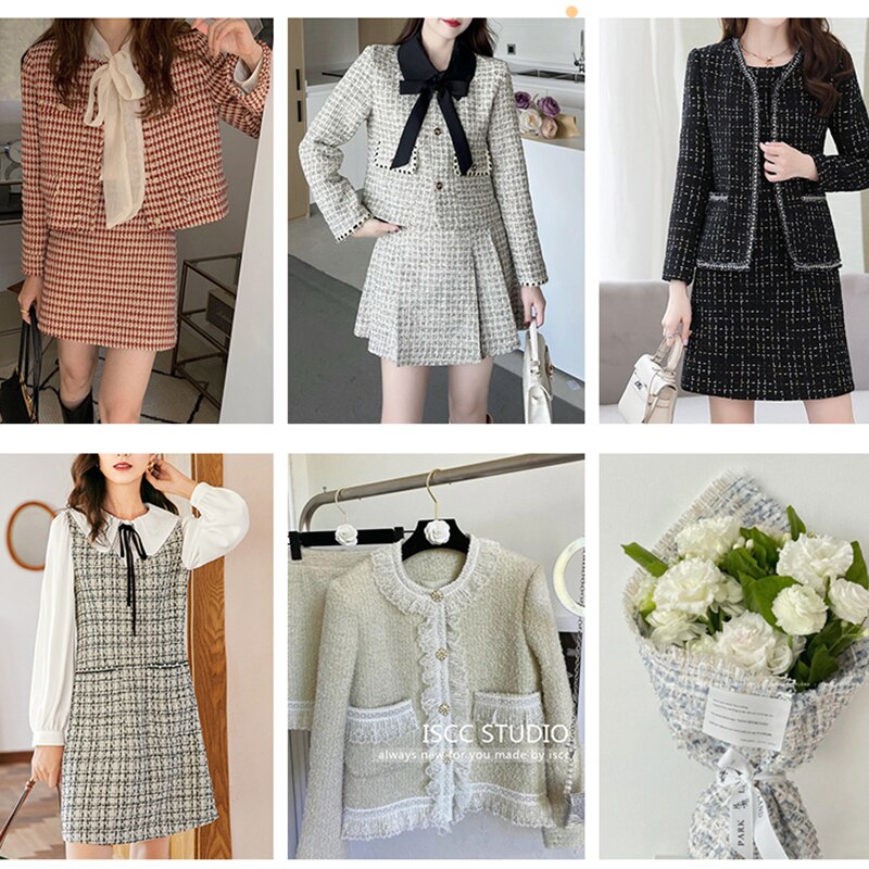 Vintage Autumn Winter Tweed Fabrics Multi Patterns Yarn Dyed Colorful Thread Woolen Fabrics For Sewing Suits Blazer Tissus