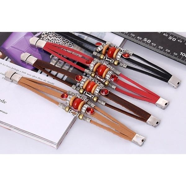 Mode Lederen Armband Voor Mannen En Vrouwen Punk Multilayer PU Lederen Ketting Legering Kraal Armbanden Sieraden Accessoires