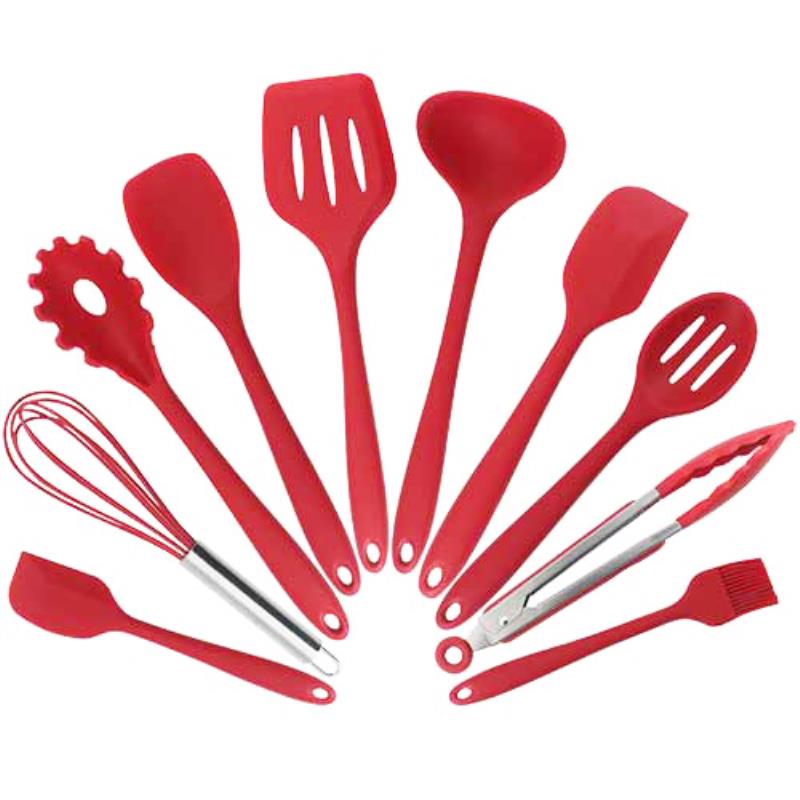 5/10 Pcs/Set Kitchen Cooking Utensil Set Heat Resistant Cooking Tools Non-Stick Nylon Spoon Spatula Baking Kits Accessories: 10 Pcs Red
