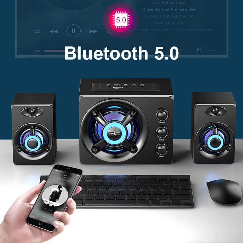 Hifi 3d stereohøjttalere farverig led lys tung bas aux usb kablet trådløs bluetooth lyd hjemmebiograf surround sound bar tv