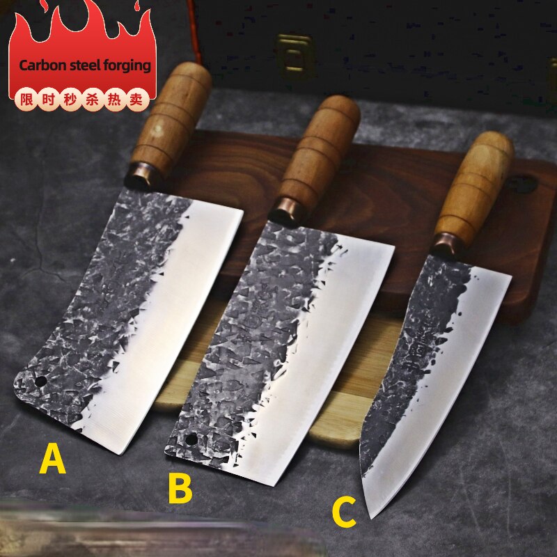 Japanese high carbon steel forged knife, by 30 years of master Tang handmade kitchen knife slicing knife: A-cdABC