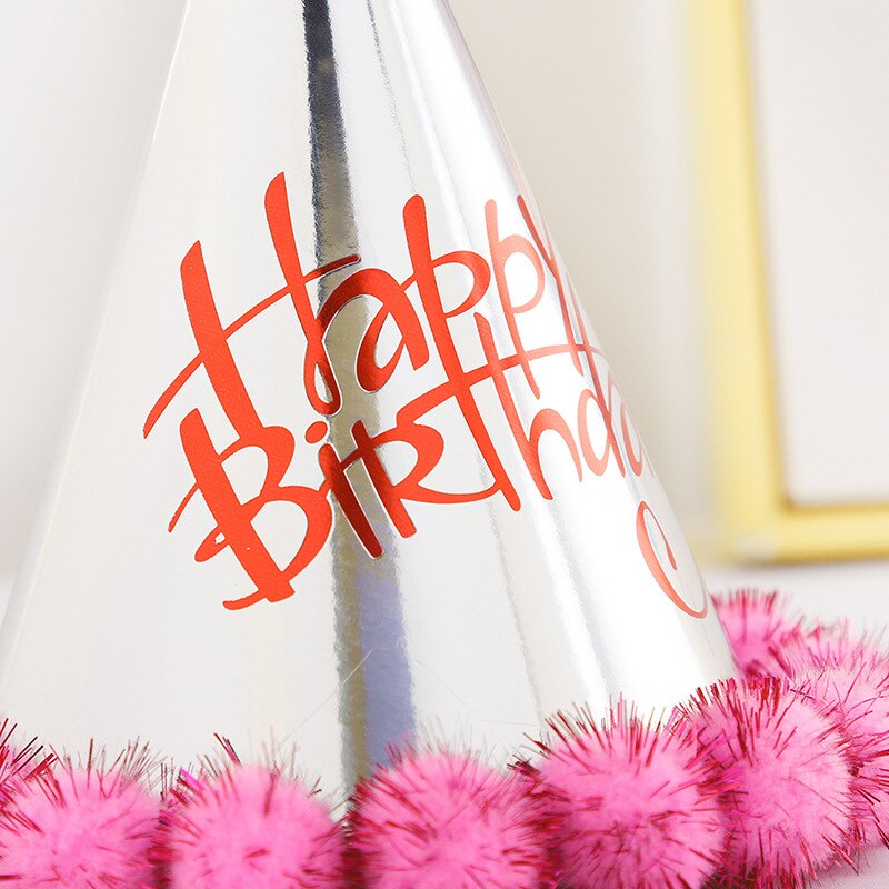 2pcs Birthday Cap Baby Kid Birthday Party Hat Child Crown Decoration Pompon Cap silver Birthday Hat Party decoration supplies