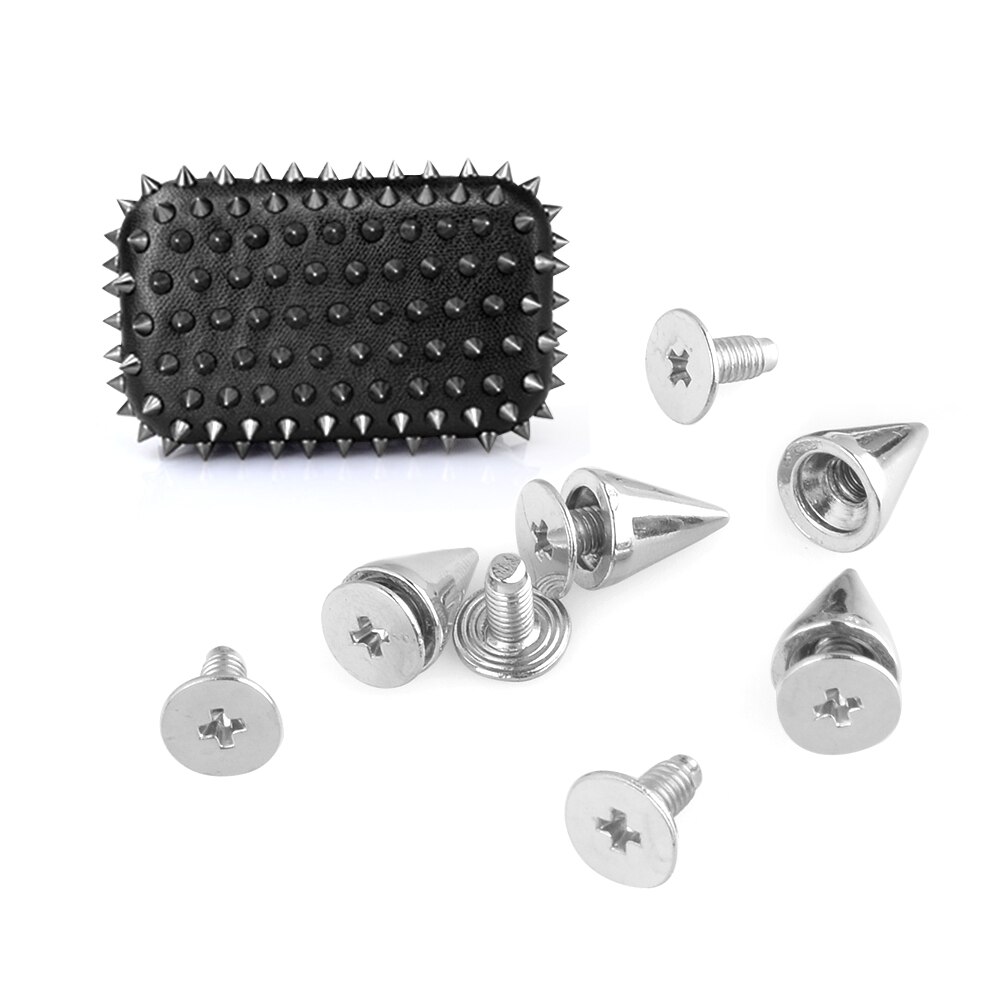 Tachuelas de cono de plata y pinchos para ropa, 10mm, manualidades, remaches Punk geniales para ropa, cuero/bolsa/zapatos, 10 Uds.