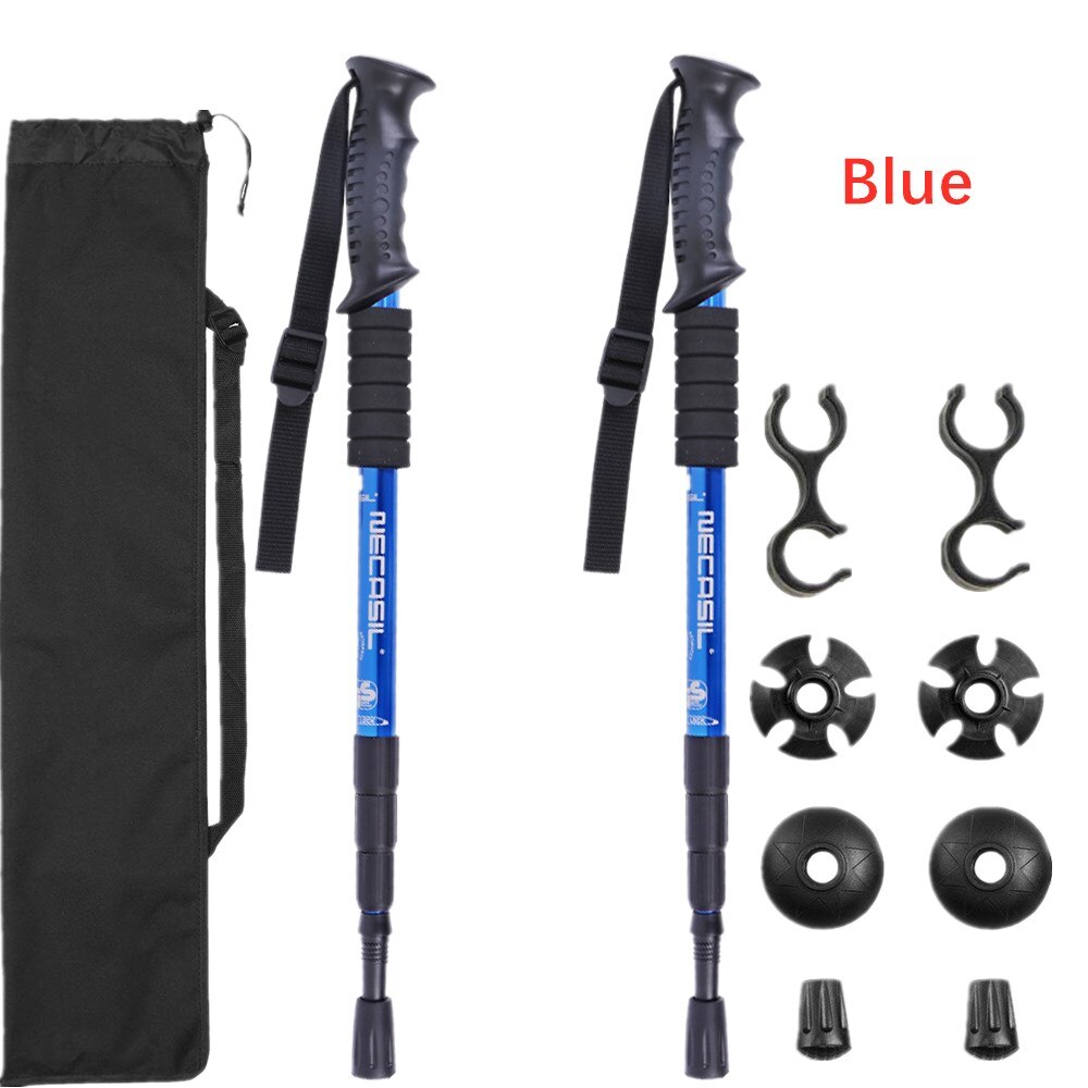 Nordic Telescopische Stok Baton Wandelen Accessoires Gear Sticks Riet Klimmen Trekking Wandelen Polen Inklapbare Intrekbare Canes: Blauw