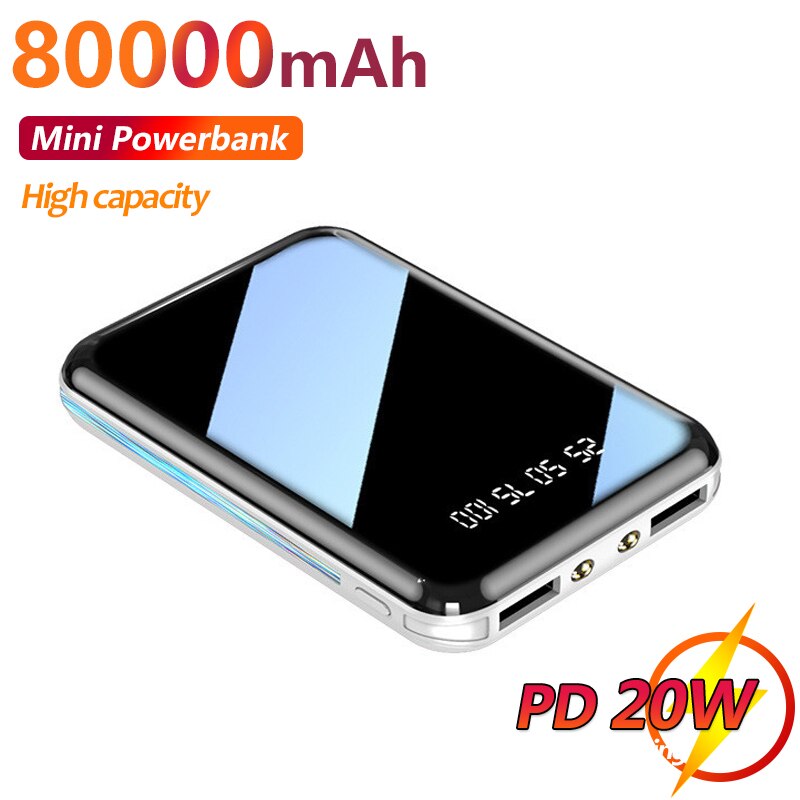 Mini Draagbare 80000Mah Power Bank Pd 20W Oneway Snel Opladen Met Zaklamp Digitale Display Voor Iphone Xiaomi