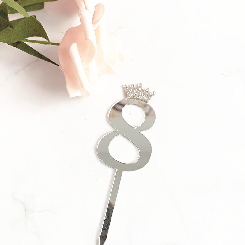 Acrylic Glitter Crown Numbers Happy Birthday Cake Topper Birthday Cakes Baby Shower Cupcake ToppersWedding Cake Toppers: silver8