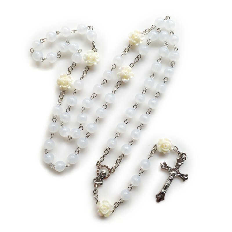 10mm Rosary Beads Luminous Necklace Jesus Crucifix Cross Pendant Necklaces Glow in Dark Religious Jewelry for Men Women: 13