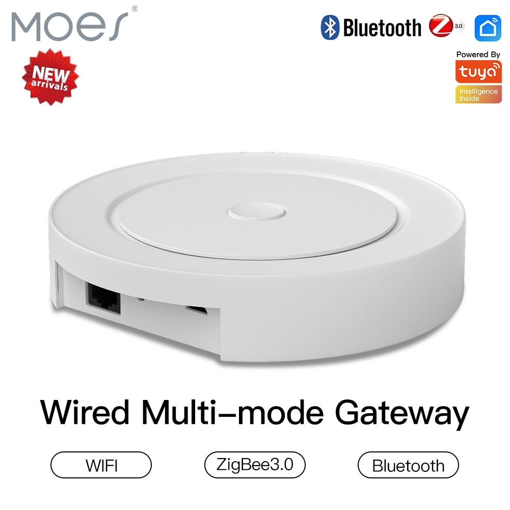 Moes Multi-mode Smart Gateway ZigBee WiFi Bluetooth Mesh Wired Hub Work with Tuya Smart App Voice Control via Alexa Google Home