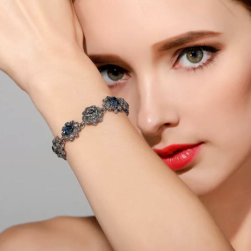 SINLEERY Vintage zircon cubique fleur Bracelet Antique or couleur chaîne Bracelet creux pour les femmes bijoux SL441 SSP