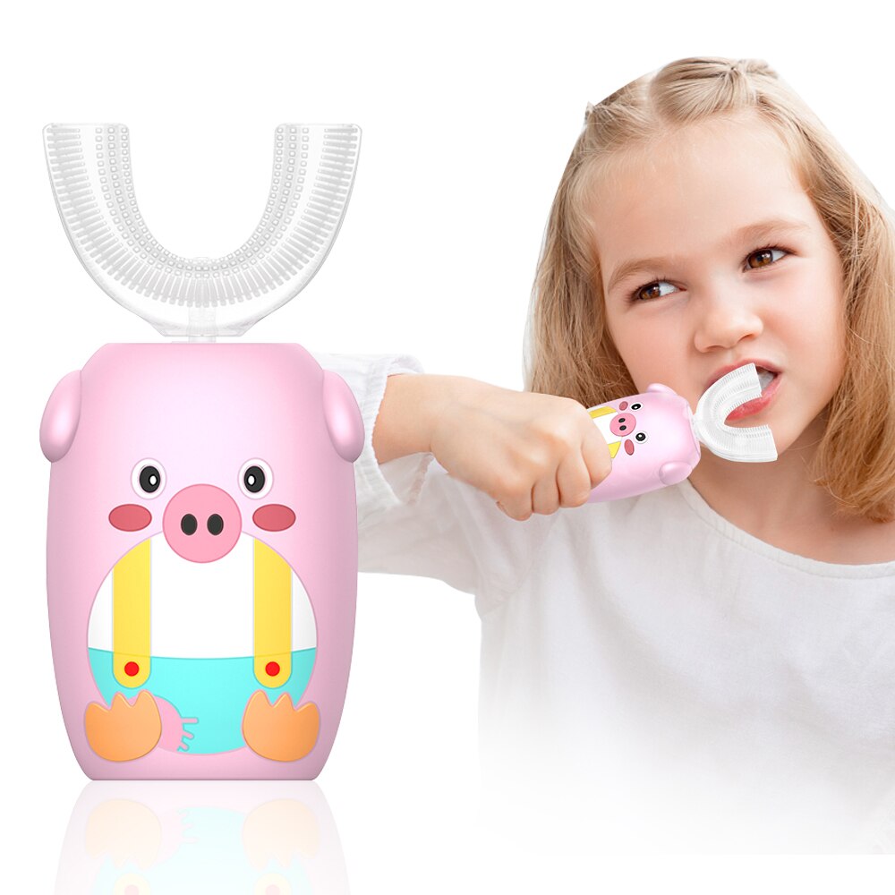 360 Degrees Lips Care Kids Automatic Sonic Electric Toothbrush U Shaped Head with Music for Children USB Charging Tooth Whiten